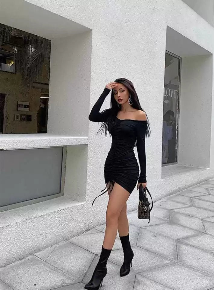 Women's Lyra Off Shoulder Bodycon Drawstring Short Dress