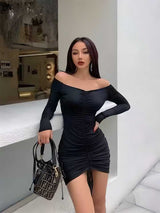 Women's Lyra Off Shoulder Bodycon Drawstring Short Dress