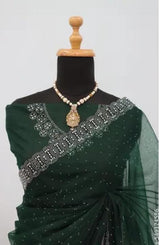 Womens New Latest Bollywood Fancy Party Wear Premium Super Net fabric Embelished Swaroski Work with Fancy Border Saree With Blouse