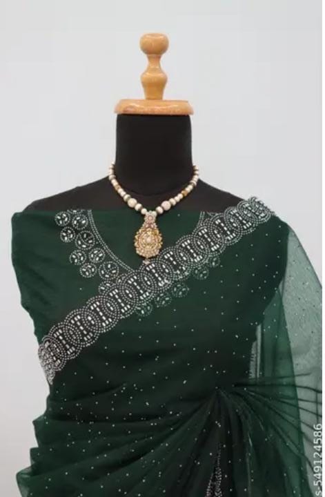 Womens New Latest Bollywood Fancy Party Wear Premium Super Net fabric Embelished Swaroski Work with Fancy Border Saree With Blouse