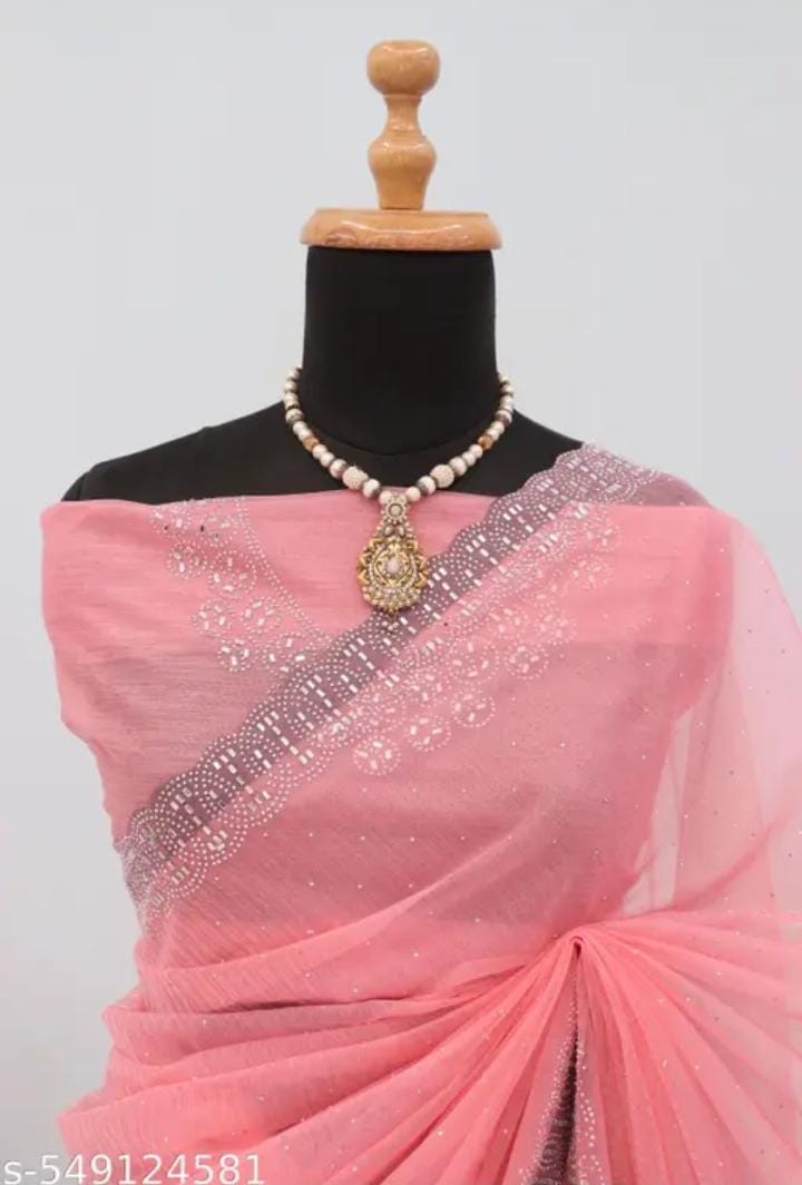 Womens New Latest Bollywood Fancy Party Wear Premium Super Net fabric Embelished Swaroski Work with Fancy Border Saree With Blouse