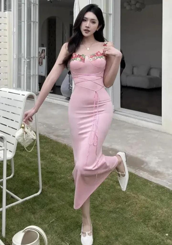 Pink Floral Neckline dress