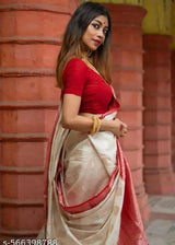 1629-White&Red Saree with blaouse
