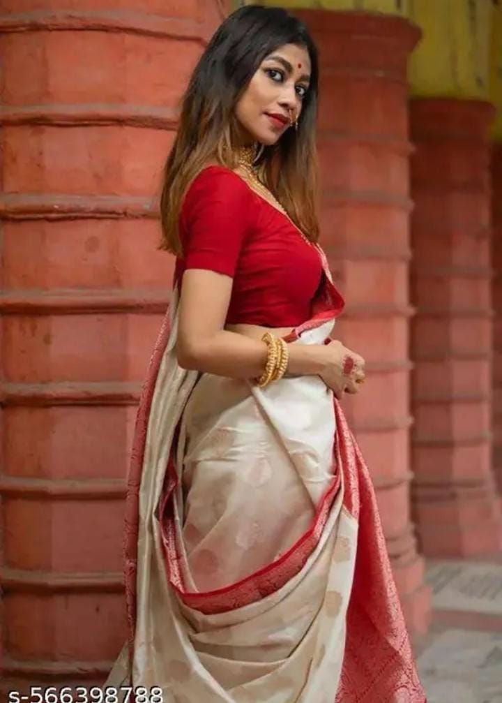 1629-White&Red Saree with blaouse