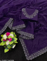 Womens New Latest Bollywood Fancy Party Wear Premium Super Net fabric Embelished Swaroski Work with Fancy Border Saree With Blouse