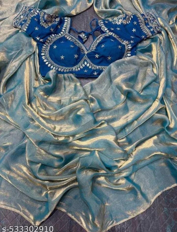 New Trending Party Wear Heavy Silk Saree with full stitched Blouse