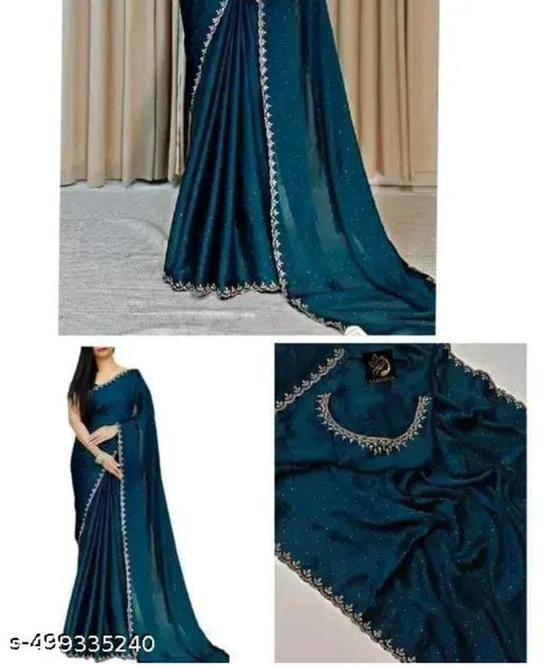 Trending New Satin Silk Saree With Beads And Stone Work Border Lace And Fancy Work Blouse
