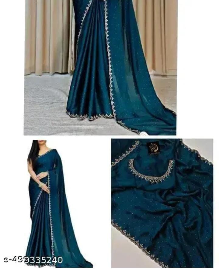 Trending New Satin Silk Saree With Beads And Stone Work Border Lace And Fancy Work Blouse