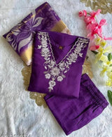 Embroidered Kurta Pant And Organza Duppata Set