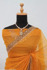 Womens New Latest Bollywood Fancy Party Wear Premium Super Net fabric Embelished Swaroski Work with Fancy Border Saree With Blouse