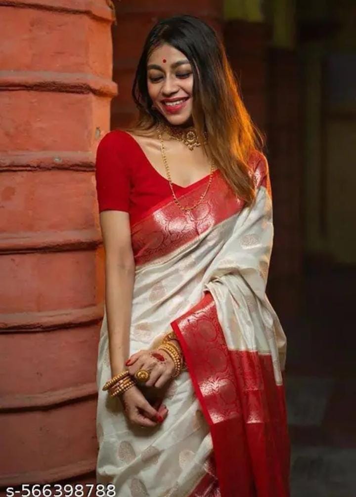 1629-White&Red Saree with blaouse