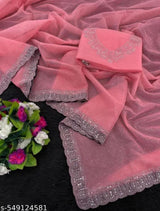 Womens New Latest Bollywood Fancy Party Wear Premium Super Net fabric Embelished Swaroski Work with Fancy Border Saree With Blouse