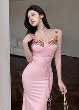 Pink Floral Neckline dress