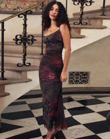 Brown imported net fabric maxi dress