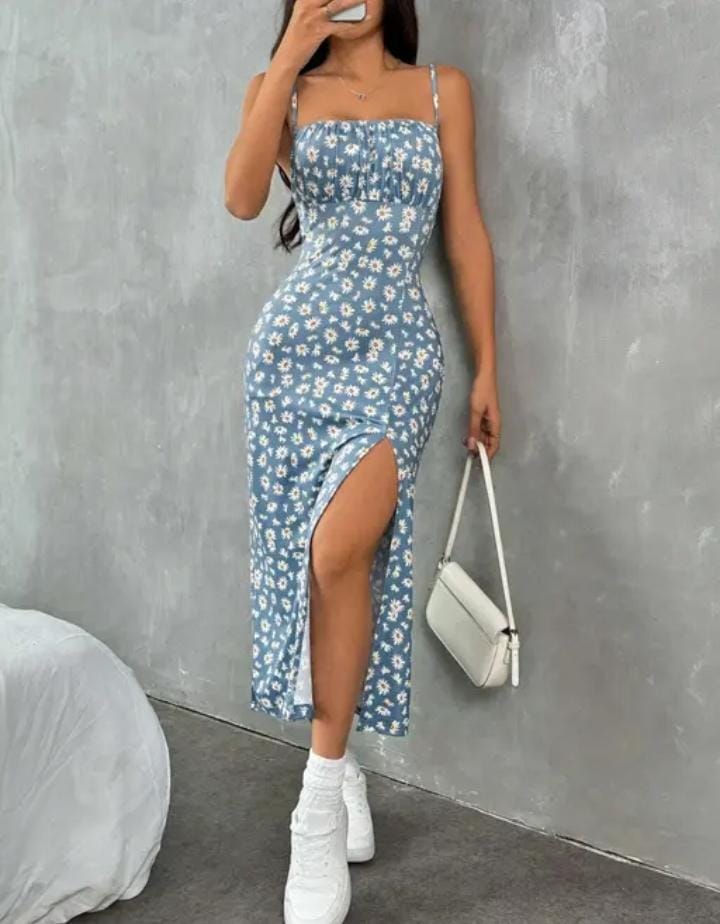 Pretty Women's Daisy Floral Print Bodycon Midi Dress