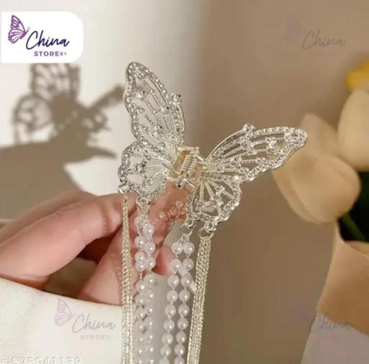 1 PC Chic Butterfly Hair Clip with Faux Pearls