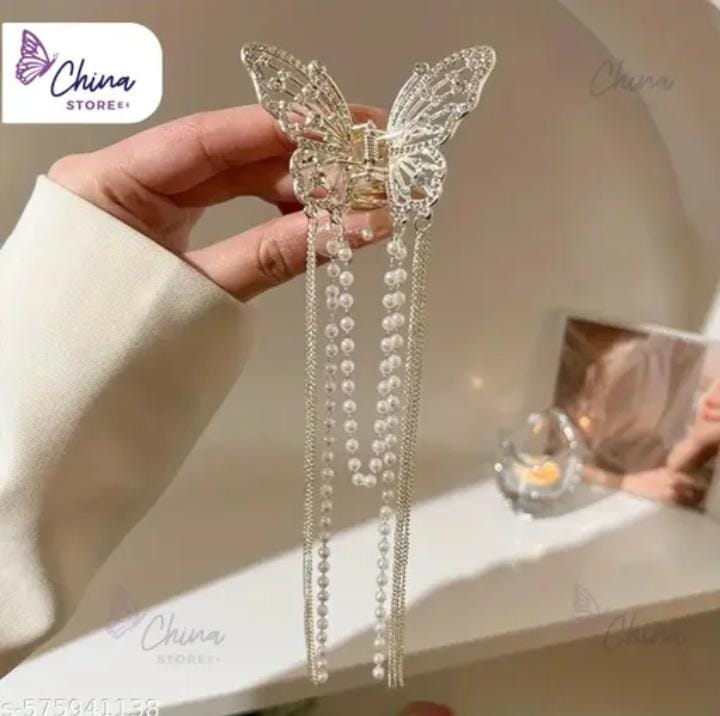 1 PC Chic Butterfly Hair Clip with Faux Pearls