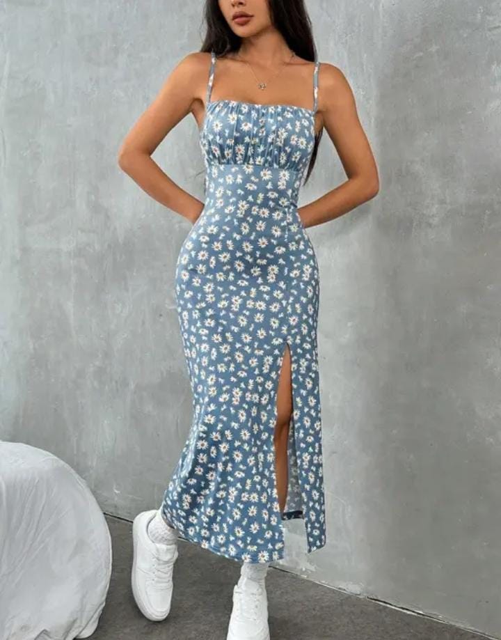 Pretty Women's Daisy Floral Print Bodycon Midi Dress