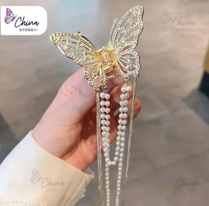 1 PC Chic Butterfly Hair Clip with Faux Pearls