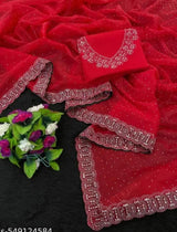 Womens New Latest Bollywood Fancy Party Wear Premium Super Net fabric Embelished Swaroski Work with Fancy Border Saree With Blouse