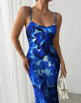 Stylish Blue Floral Maxi Bodycon Dress