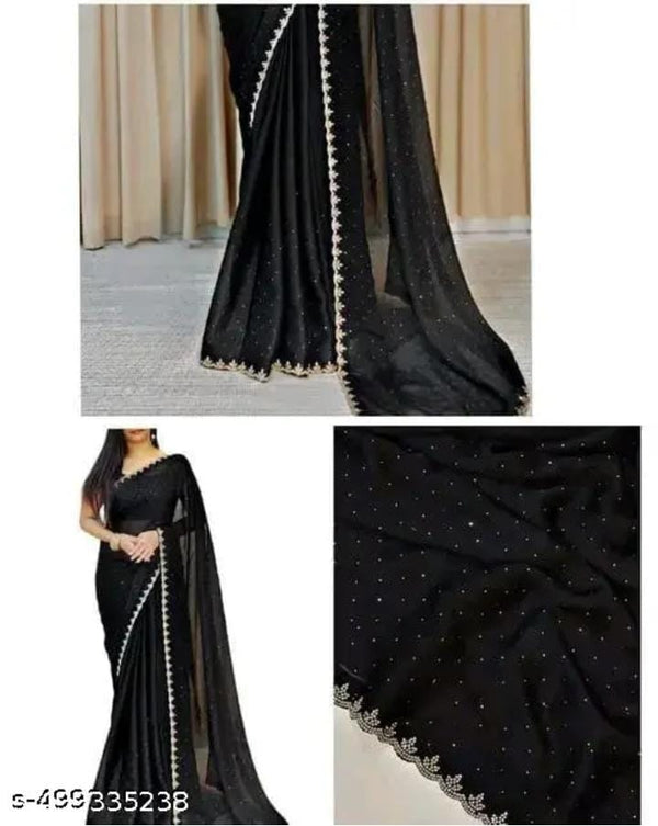 Trending New Satin Silk Saree With Beads And Stone Work Border Lace And Fancy Work Blouse