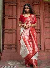 1629-White&Red Saree with blaouse