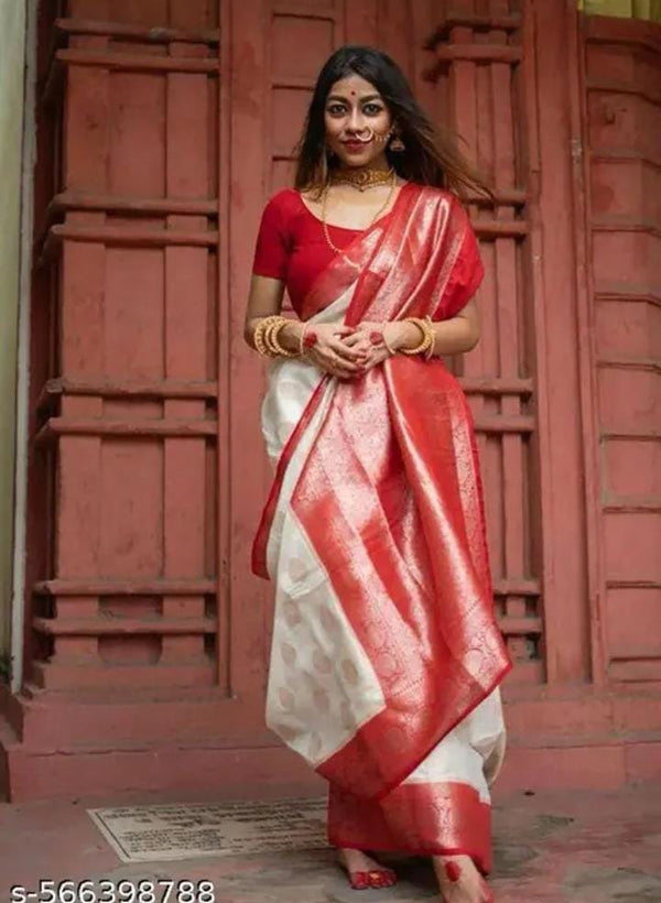 1629-White&Red Saree with blaouse