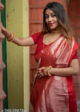 1629-White&Red Saree with blaouse