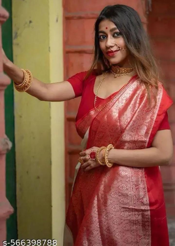 1629-White&Red Saree with blaouse