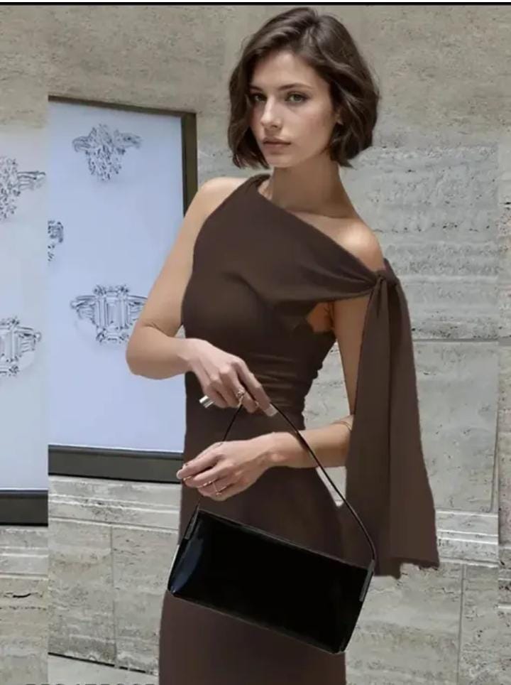 Brown Solid Tie Up Maxi Dress