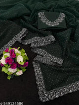 Womens New Latest Bollywood Fancy Party Wear Premium Super Net fabric Embelished Swaroski Work with Fancy Border Saree With Blouse